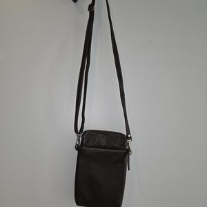 Slim Black Leather Crossbody Phone Bag